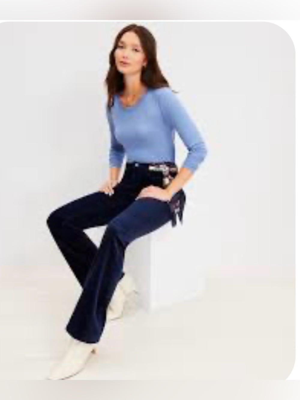 LOFT SLIM FLARE VELVET DEEP SPACE BLUE PANTS SIZE 25/0